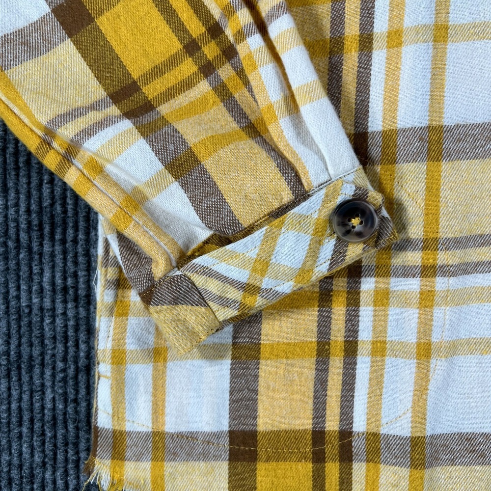 Democracy Womens Shirt Medium Yellow Plaid Long Sleeve Button Up Sharp - Picture 7 of 16